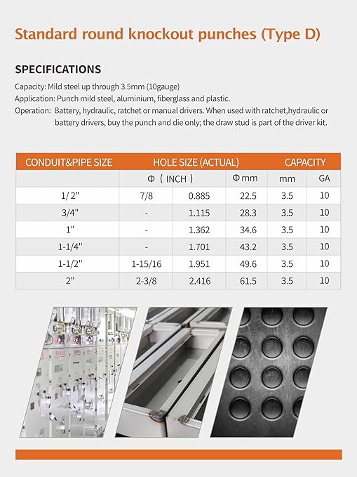 AMZCNC 8 Ton 1/2" to 2" Hydraulic Knockout Punch Driver Tool Kit Electrical Conduit Hole Cutter Set KO Tool Kit with 6 Dies Hole Complete Tool (Knockout Punches) (8T竊?/2"~2"竊?