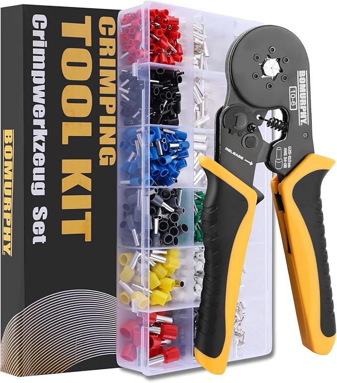 Ferrule Crimping Tool Kit with Wire Connectors, AWG24-8 Sawtooth Self-Adjustable Ratchet Wire Terminals Crimper Kit (Hex Crimping Tool Set - 18 Types)