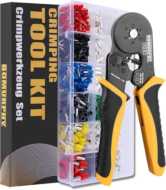 Ferrule Crimping Tool Kit with Wire Connectors, AWG24-8 Sawtooth Self-Adjustable Ratchet Wire Terminals Crimper Kit (Hex Crimping Tool Set - 18 Types)