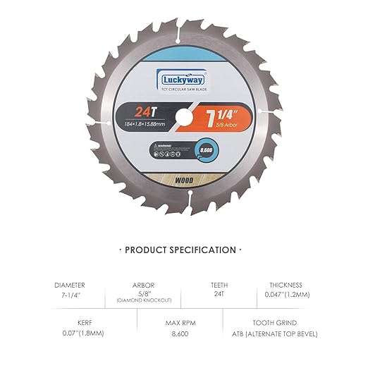 Luckyway 7-1/4 Inch Circular Saw Blade 24T Framing with 5/8 Inch Arbor TCT (Tungsten Carbide Tipped) Saw Blade for Cutting Wood 3-Pack