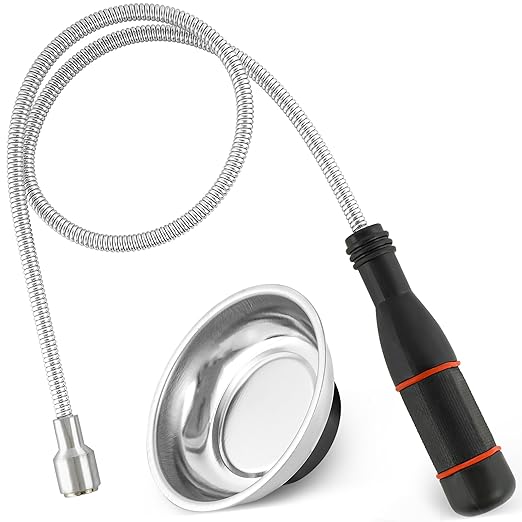 Flexible Magnetic Pickup Tool with Magnetic Parts Tray, 5LB Pull Force, 24” Bend-It Flexible Magnet Pick-Up Sweeper Bendable Retriever Stick for Hard-to-Reach Home Sink Drains, Car Keys