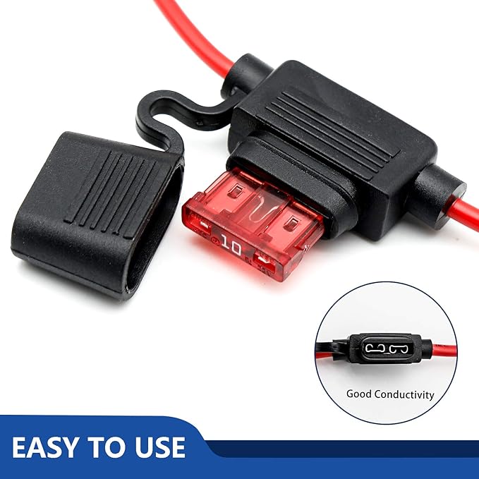 10 Pack 16 AWG Inline Fuse Holder - 12 Volts Fuse Holder for 10A Blade Fuse