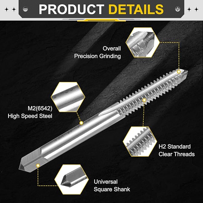 uxcell Hand Plug Tap M6 x 1.25 H2 Metric Thread Plug Style Taps Straight Flute Screw Tapping Threading Tool High Speed Steel HSS6542
