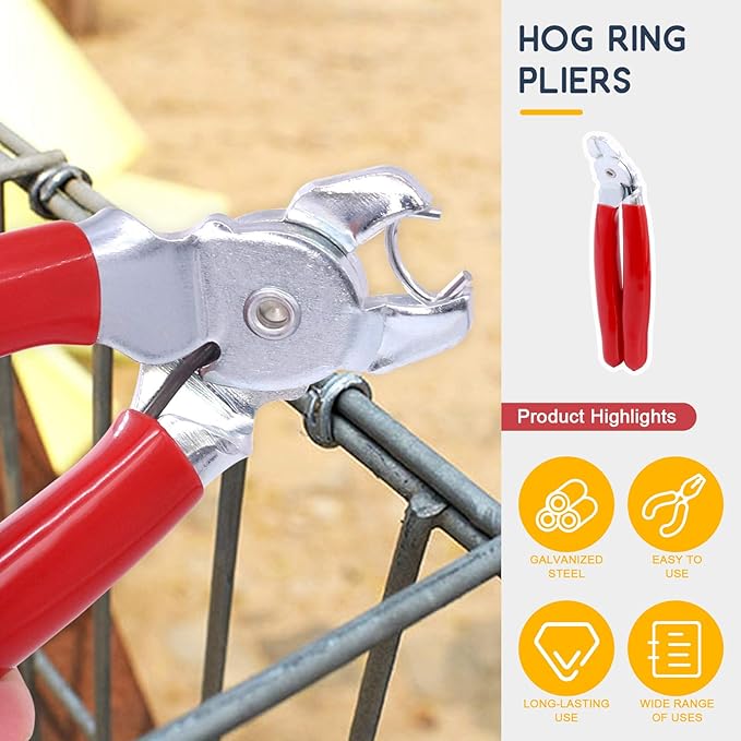Hilitchi 360Pcs Galvanized Hog Rings with Angled Head Hog Ring Pliers and Protective Gloves Set Professional Upholstery Installation Tool for Bungee Shock Cords Animal Pet Cages Bagging and More