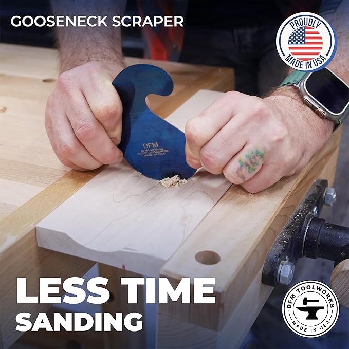 Blue Curved Cabinet Scraper Cards - Cabinet Scraper for Woodworking, Card Scraper Tool for Precision and Fine Finishes - Ideal Tool for Woodworking Projects - Made in USA (Set of 3)
