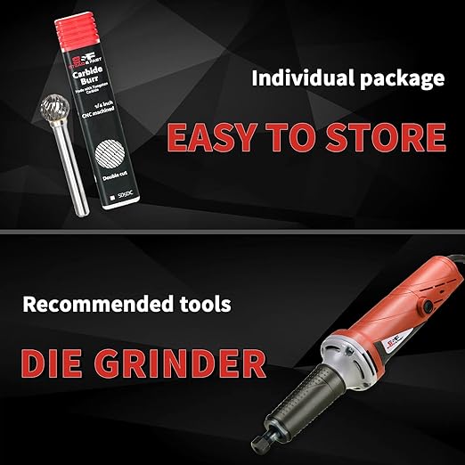 S&F STEAD & FAST Carbide Burr with 1/4??Shank 1/2??Cutter Dia 1/2??Length, Professional Grade Tungsten File, Die Grinder Bit for Metals, Rotary File Ball Shape, Grinding Burr Bit