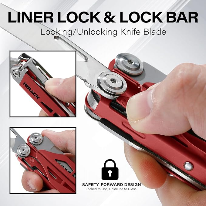RBLACK Longeron21 Multitool, 21-in-1 Multi Tool Pliers with Safety Locking and Spring-Action Scissors, Heavy-duty Multi-tool Set with Nylon Sheath for Work, Home, Garden, DIY & Auto, Brick Red
