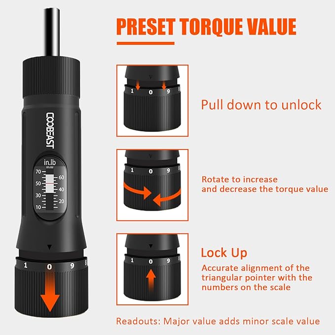 49 Pcs Torque Screwdriver 10-70 Inch Pound Torque Screwdriver Set with S2 Bits & Sockets, 1/4” Drive Torque Wrench Screwdriver Set for Maintenance, Tools, Bike Repairing and Mounting