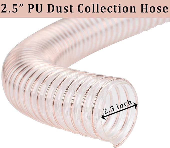 PU Dust Collection Hose 2-1/2??횞 20 ft Heavy Duty Clear Flexible Collector Hose Reinforced with Spiral Steel Wire for Dust Collection Systems Fume Debris Band Saw Jointer Wood Shop (PU Durable Type)