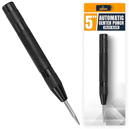 ALBO Automatic Center Punch Tool ??5 Inch Spring Loaded Punch for Metal, Wood & Steel ??Heavy Duty Drill Punch ??Blackened Finish, Precision Tip for Accurate Marking in Workshop (1pc)