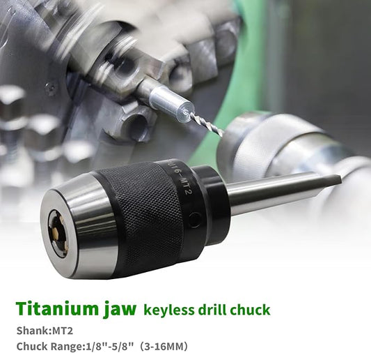 1/8"-5/8" Heavy Duty MT2 Shank Lathe Keyless Drill Chuck Special Titanium Jaws