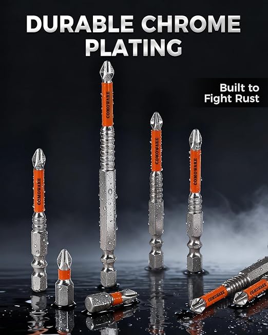 COMOWARE High Magnetic Screwdriver Drill Bit Set, 12PCS, #2 Anti-Slip Long Phillips Bits, S2 Steel, Chrome Plated for Rust Resistance, 1??" Magnetic Impact Bits for Power Drill