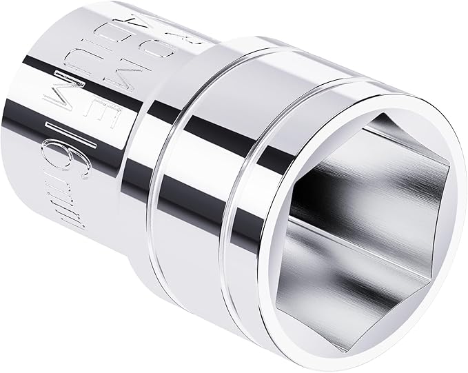 16mm Shallow Socket, 1/2 Inch Drive, 6-Point, Metric, Heat Treated CR-V Steel Short Sockets, Full Polishing, 1.5 Inch Length