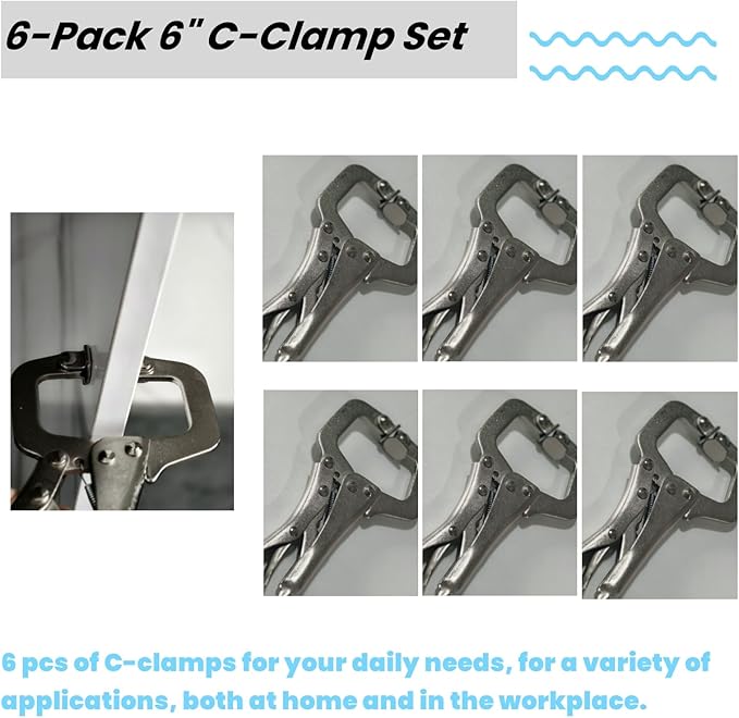 6 Inch C Clamp Locking, 6Pcs Heavy Duty Welding Clamps Pliers Set Vise Grip Clamps with Swivel Pad for Electrician Maintenance, Wood Working, Welding and Craftsmen Home Workshop