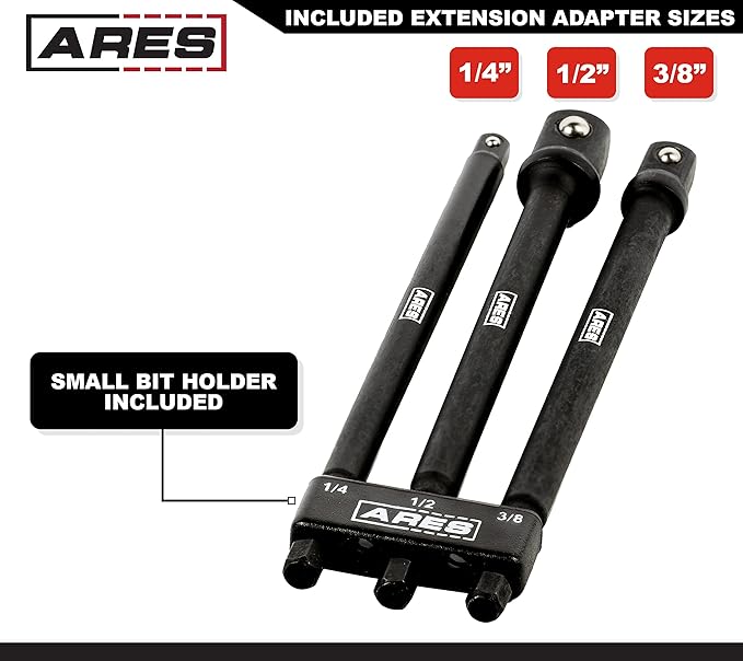 ARES 22023-6-Inch Impact Grade Socket Adapter Set - Turns Impact Drill Driver into High Speed Socket Driver - 1/4-Inch, 3/8-Inch, and 1/2-Inch Drive