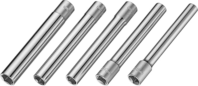 6PCS 3/8-Inch Drive Deep Metric Socket Set 6PT 8-10-11-12-14MM W 1/4-Inch Adapter- Extra Long Deep 120MM