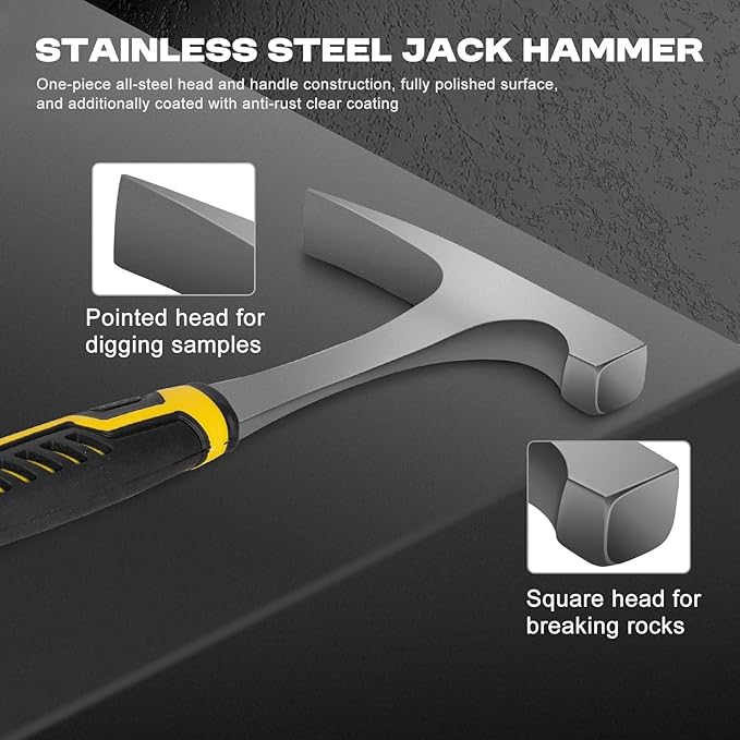 28PCS Geology Rock Pick Hammer Kit, Gold Mining & Prospecting Equipment Tool, including 32oz Hammer, Shovel, Wooden Chisel, Magnifying Glass, Plastic Bags, Whistle, Goggles, Compass
