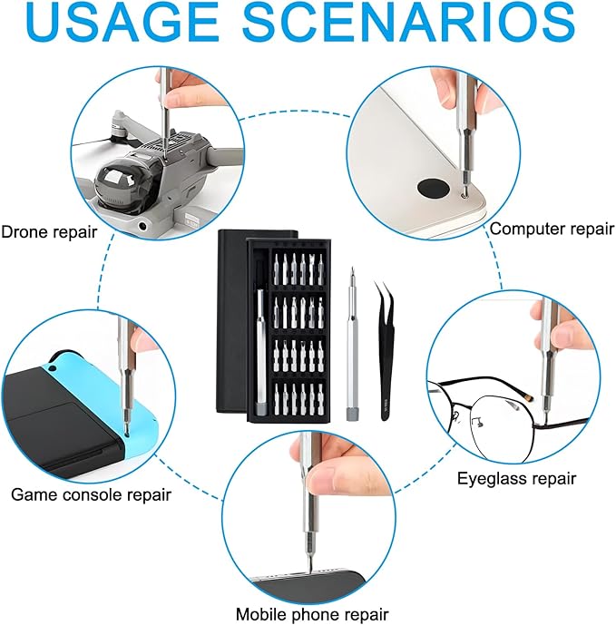 24-In-1 Magnetic Screwdriver Set, Mini Repair Toolkit with Micro Bits, for Watch Glasses Electronics Phone Computer Laptop Game Console Maintenance, Home Use with Repair Tweezers
