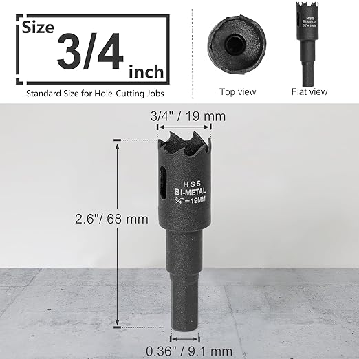 3/4 Inch Hole Saw with 9.1mm Triangle Shank Arbor, JTemgle Bi-Metal Hole Saw Heavy Duty Hole Cutting Tool for Cornhole Boards, Recessed Lights, Wood, Plastic, Drywall & Soft Metal
