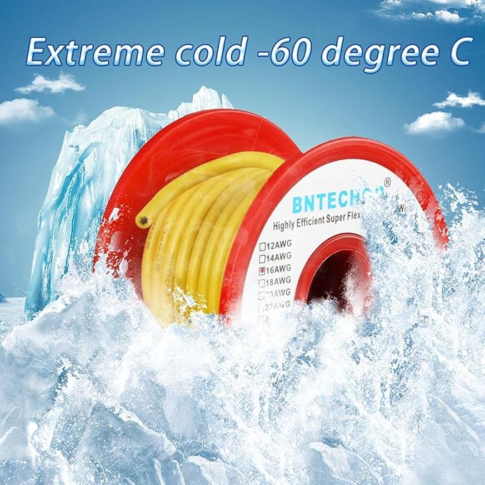 BNTECHGO 16 Gauge Silicone Wire Spool 25 ft Yellow Flexible 16 AWG Stranded Tinned Copper Wire