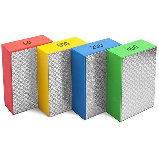 4Pack Diamond Hand Polishing Pads for Sanding Ceramics Glass Tile Concrete Stone Marble Granite, 60#,100#,200#,400# (Grid)