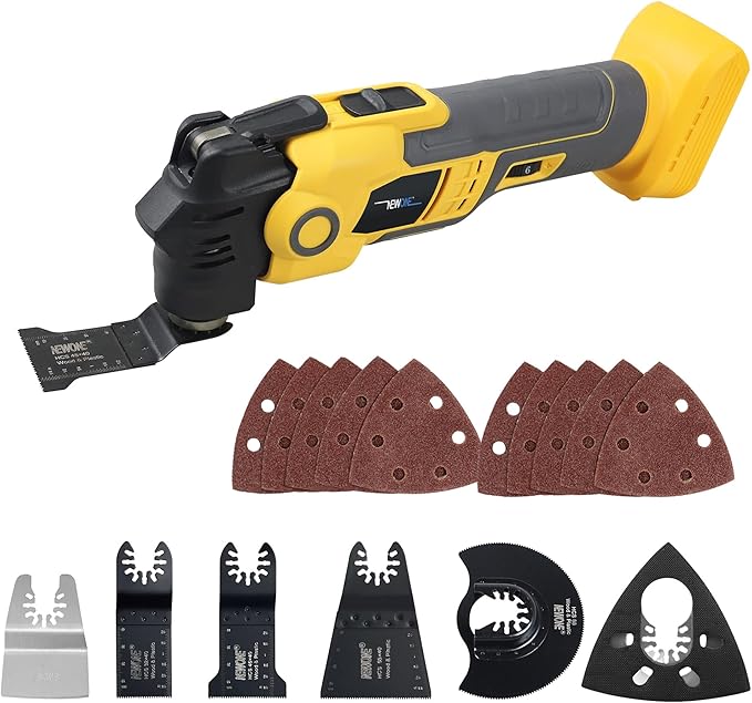 NEWONE Anti-vibration Oscillating Tool Compatible with De-Walt 20V Battery Anti-vibration Oscillating Multi-Tool Kit with 3.6째 Oscillation Angle,6 Variable Speed,16-piece Electric Multitool Blades,Box
