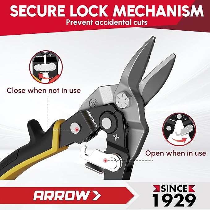ARROW 3PCS 8-inch Tin Snips for Cutting Metal Sheet, CR-V Steel Aviation Snips, High Leverage Labor-saving Metal Cutter, Left Straight Right Cut