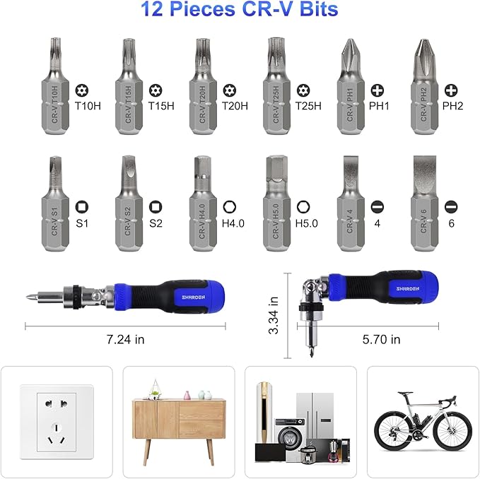 SHARDEN Ratchet Screwdriver 13-in-1 Multi Screwdriver Tool All in One Ratcheting Screwdriver Set with Phillips, Flat Head, Torx, Hex, Square, 180 Degree Pivoting Adjustable Angle Screw Driversets Set
