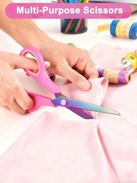 8.5" Office Scissors Heavy Duty, Titanium Coating Sharp Blades, Ergonomic Semi-Soft Rubber Grip, Scissors All Purpose for Sewing, School, Fabric, Art Craft Supplies, Pink, 3-Pack