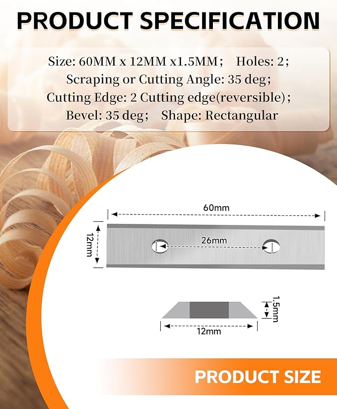 2-3/8"(60MM) Carbide Paint Scraper Blade, 10Pcs Double-Edged Reversible Replacement Heavy Duty Blades, Fit for TJATSE, Oneida Air, Warner100X Scraper, for Paint, Wood, Glue and Concrete