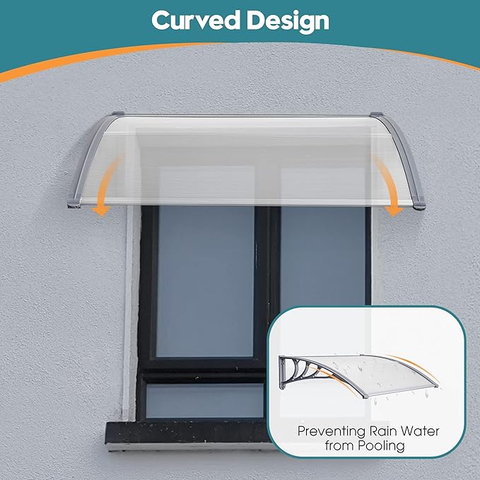 MCombo 39" x 38.6" Window Awning Outdoor Polycarbonate Hollow Sheet Door Patio Canopy, 6055-4040(Clear Board with Gray Bracket)