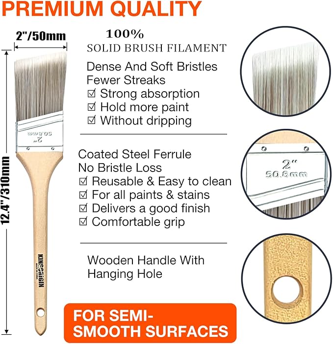 2 Inch Angled Paint Brushes - 6 PCS, Wood Paint Brush Set with Ultra-Dense Soft Bristles for Walls, Trim & Detail Work - Edge Painting Brush