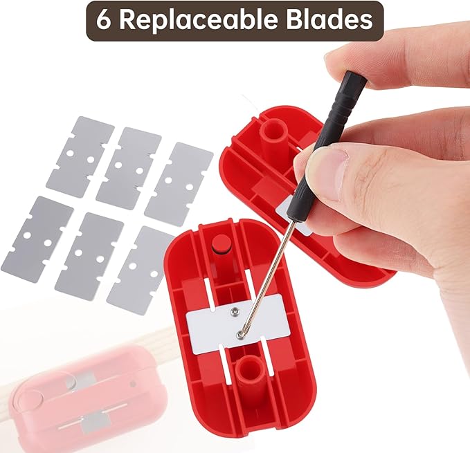 Edge Banding Trimmer with 6pcs Tungsten Carbide Blades, Screwdriver, Hand Planer Edge Bander, Manual Edge Banding Cutter for PVC ABS Melamine, Red
