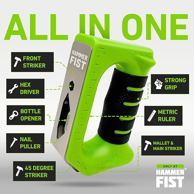 Hammer Fist Adaptive Multi Tool, Ergonomic & Lightweight Hammer with 3 Strike Angles, Built-in Hex Drive, Nail Puller, Bottle Opener & Ruler, Ideal for Tight Spaces, DIY Projects & Father?셲 Day Gifts