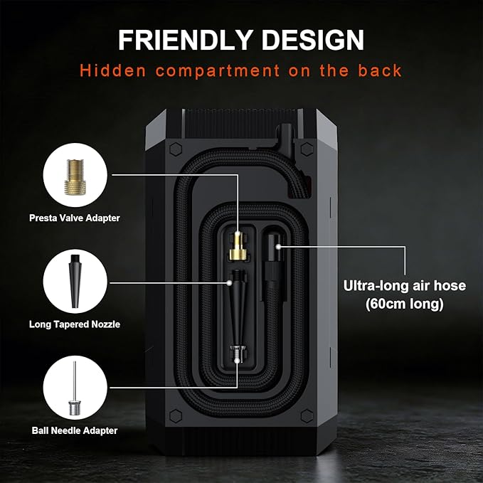 Tire Inflator Portable Air Compressor, 150PSI Cordless Air Pump for Car Tires, Dual Power - Battery & 12V DC, Portable Air Pump With Memory Function for Car, Motorcycle, Bike, Ball, etc