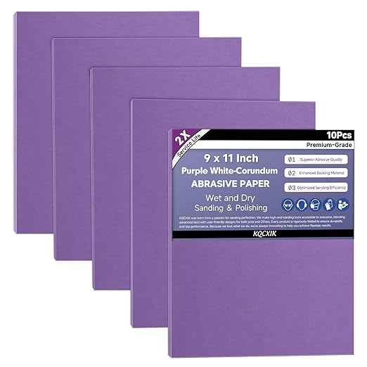 Premium White Corundum 1200 Grit Sandpaper, 9 x 11 Inch Wet Dry Abrasive Sheets for Wood Metal Automotive Sanding and Polishing 10Sheets