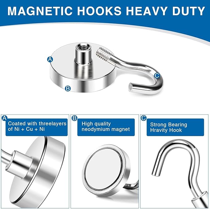 LOVIMAG Strong Magnetic Hooks, 30lbs Magnetic Hooks for Cruise Cabins, Magnet Hooks for Cruise Ship Essentials, Rare Earth Magnets with Hooks for Refrigerator,Hanging,Classroom,Kitchen,Ceiling-25 Pack