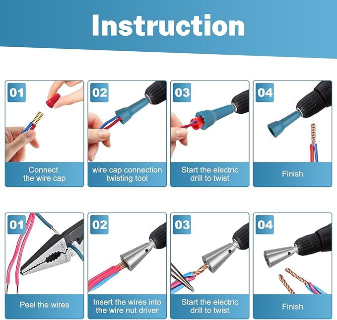 Ywmoml Wire Nut Twister & Wire Twister Tool for Drill, 1/4" Chuck Spin Twist Connector Socket, Compatible with 8-14 AWG, Quick Cable Stripping and Twisting Driver (4pcs)