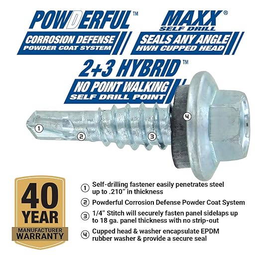 ST Fastening Maxx SteelBinder Metal to Metal #14 x 7/8" Stitch Galvanized Screws with EPDM Rubber Washer, 250-Count - Designed for Metal Roofing and Siding Panels