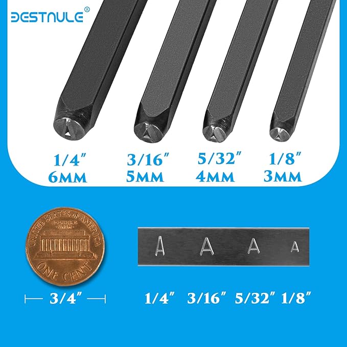 BESTNULE Metal Stamping Kit, Number and Letter Stamp Set (A-Z, 0-9 and &, Love Symbol), Industrial Grade Hardened Carbon Steel, Perfect for Metal, Wood, Plastic, Leather (5/32", 4MM)