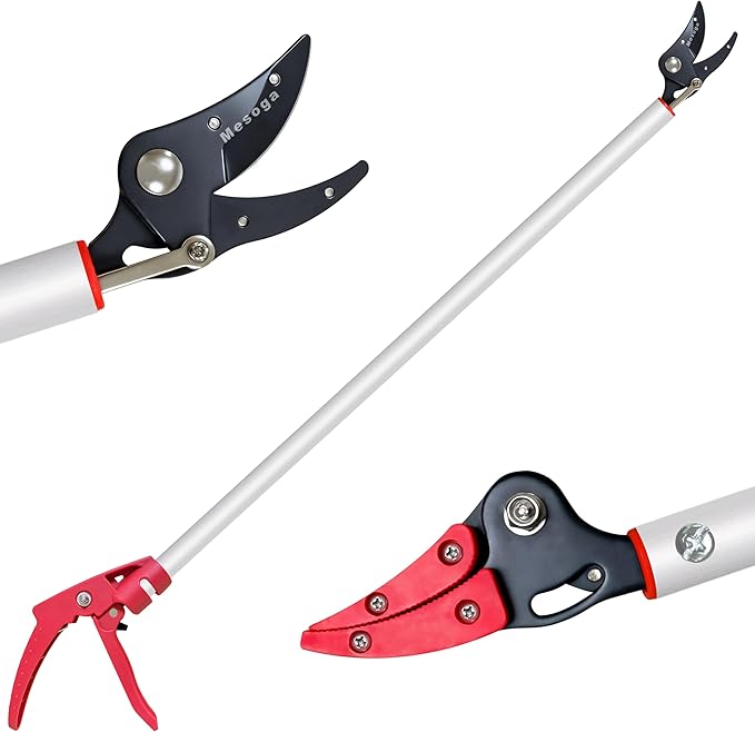 Tree Pruner, 4 FT Long Reach Pruner with SK5 Steel Blade, Aluminum Pole Tree Trimmer, Fruit Picking Tool
