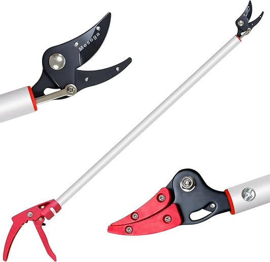 Tree Pruner, 4 FT Long Reach Pruner with SK5 Steel Blade, Aluminum Pole Tree Trimmer, Fruit Picking Tool