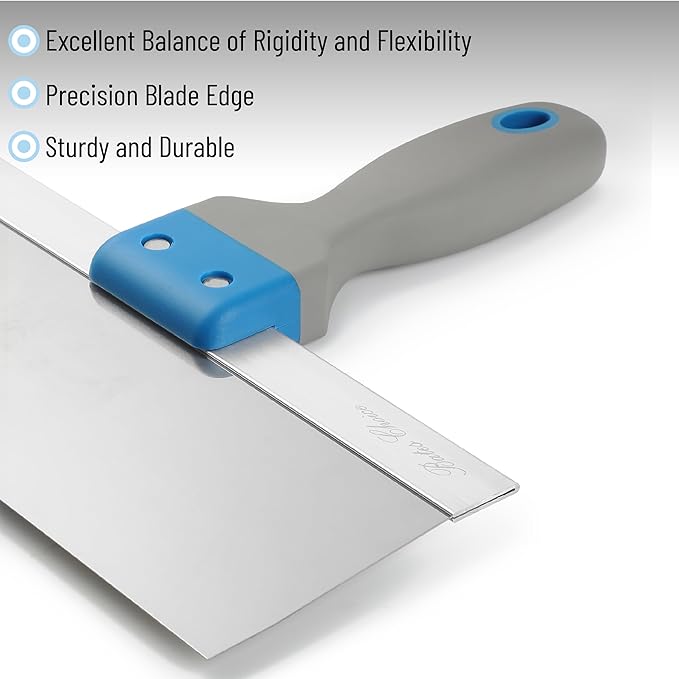Bates- Taping Knife, 8 Inch, Stainless Steel Drywall Taping Knife, Soft Grip Handle