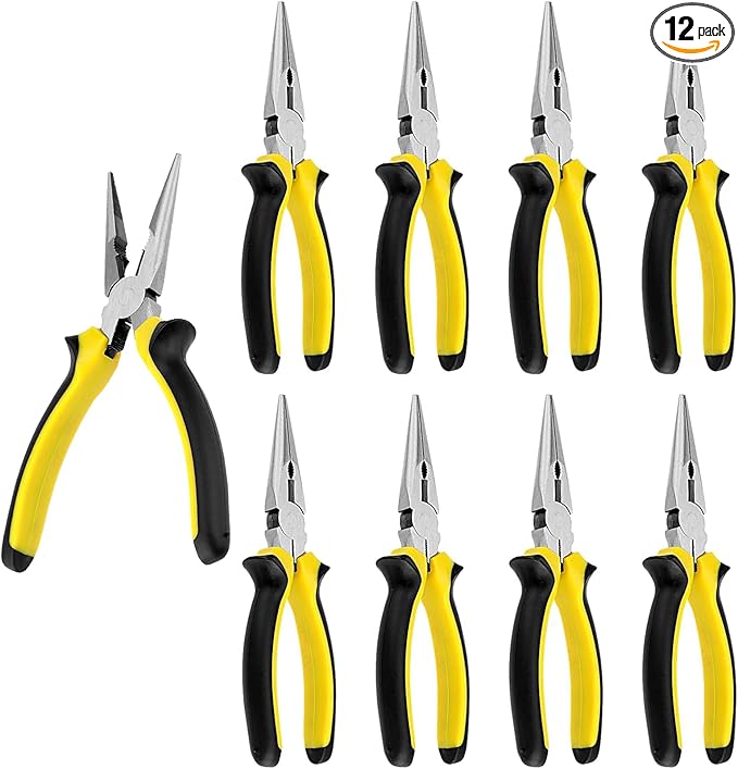 12 PCS 6 Inch Needle Nose Pliers Set, Long Nose Pliers with Wire Cutter, Mini Jewelry Needle Nose Pliers for Cutting Bending Wire Handmade Craft