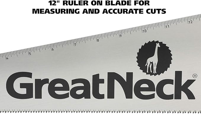 15 Inch Handsaw, Aggressive Tooth Hand Saw for Wood Cutting, Alloy Steel 9 TPI Blade, Anti-Slip Composite Handle, Ruler on Blade for Accurate Cuts, GreatNeck 74001 Hand Saw