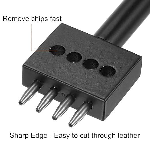 uxcell 4 Prong Leather Prong Punch Tool 5mm Steel Prong Row Round Hole Stitching Chisel for Leather Craft