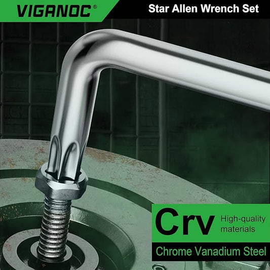 Viganoc Chrome Vanadium Steel Long Arm Torx Star Allen Wrench Set, T10-T50, 9-Piece