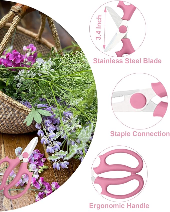 Pink Flower Scissors, Thickened Stainless Steel Floral Pruning Snips ??Sharp Garden Clippers for Fresh Flowers, Flower Arrangement Supplies, DIY Floral Cutting Scissor (12 PCS Pink)