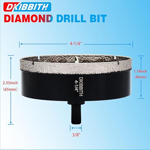 4-1/4" Diamond Hole-Saw Bits with Pilot Drill Bit 4-1/4 in Diamond Tipped Tile Hole Saws with Guiding Bit for Accurate Drilling, for Porcelain Tile Ceramic Pottery Granite Stone Glass Bottles 110mm