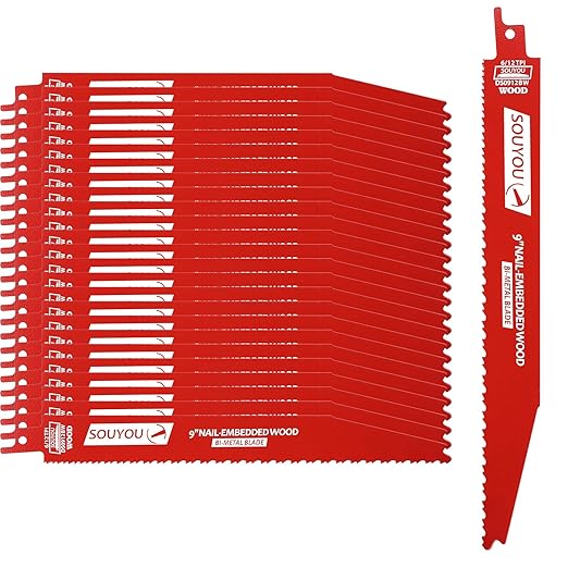 25 Pack 9 Inch 6/12 Tpi Reciprocating Saw Blades Bi-Metal Steel Demon with Perma-Shield Coating Stud and Reciprocating Saw Blades for Cutting Embedded Wood Metals PVC Pallets etc.